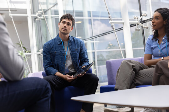 Engaging group discussion in an office