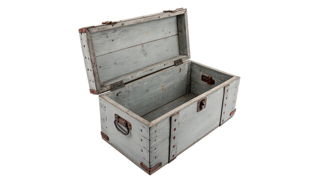 Old vintage military metal storage container chest trunk item isolated on transparent background
