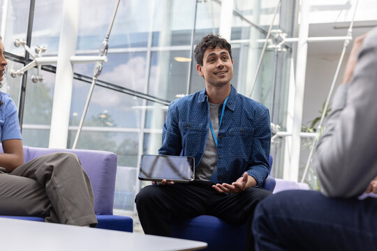 Collaborative discussion in a modern office setting