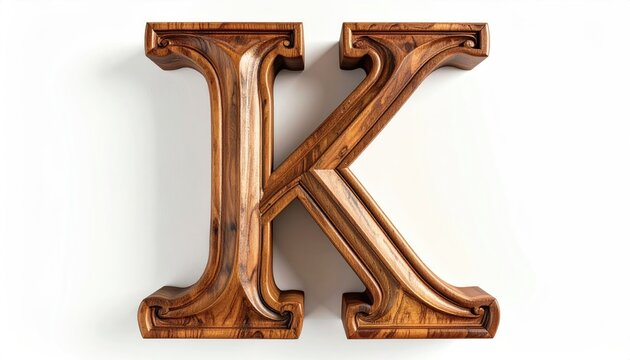 Rustic Wooden Letter K with Ornate Carved Details