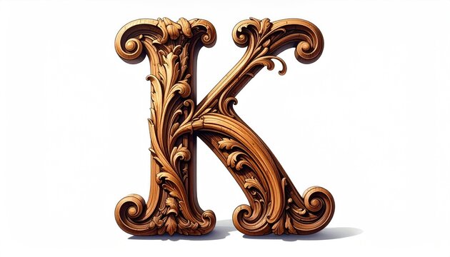 Intricately Carved Golden K Letter Ornament
