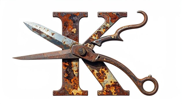Rusty Scissors Overlay on Letter K