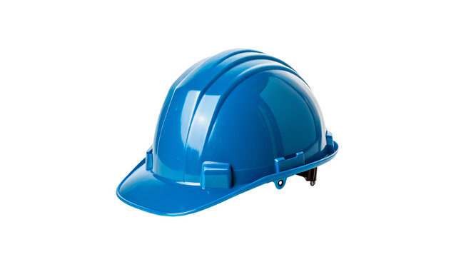 Bright blue plastic industrial construction hard hat safety protective headgear isolated on transparent background