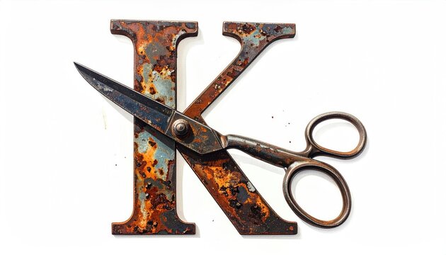 Rusty Metal Letter K with Scissors
