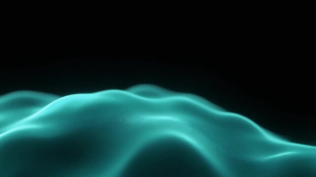 Translucent cyan-green membrane pulses and ripples with bioluminescent waves traveling across its surface, glowing softly against deep black with organic otherworldly motion.