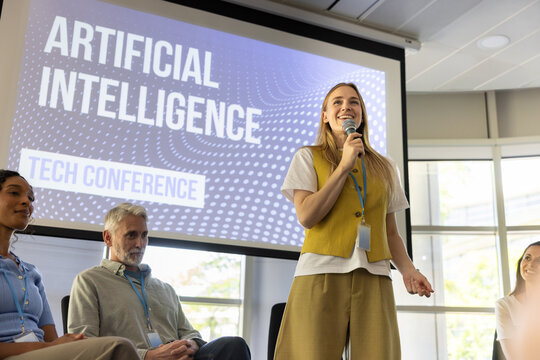 Female speaker at a Tech conference