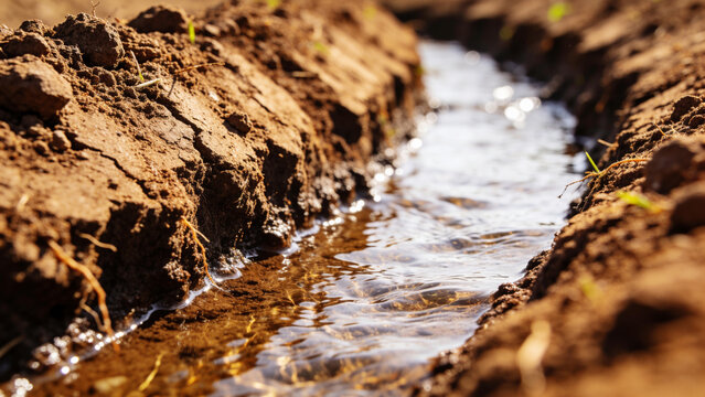 Water flows through a drip irrigation system in a field for efficient agriculture practices