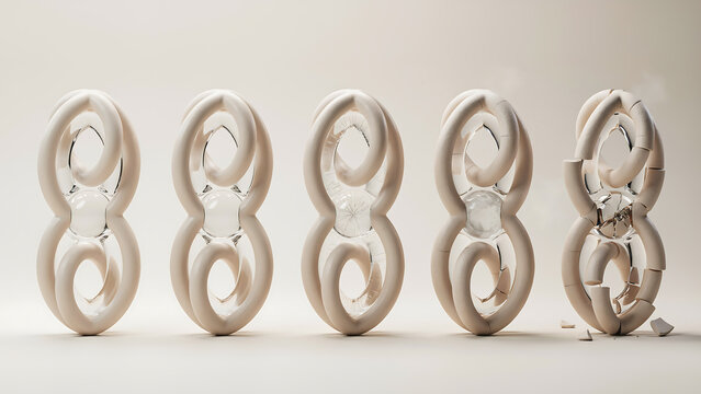 Abstract series of sculptural eight shapes in white clay or ceramic with sculpture abstract minimalist sculptural geometric creative