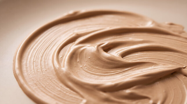 A close up macro shot of creamy smooth peanut butter spread with visible texture and swirls