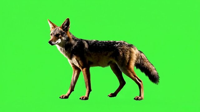 Isolated Coyote Walking On Green Screen Background Ideal For Wildlife Video Overlay And Motion Graphics Projects