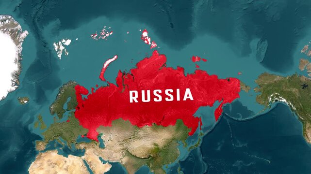 3D Satellite Map Animation Highlighting Russia with Red Territory Fill and Text Label