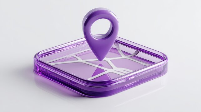 Purple map icon with location pin a three dimensional render on a light background three dimensional