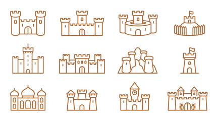 Fototapeta premium Collection of fantasy castle and tower icons.