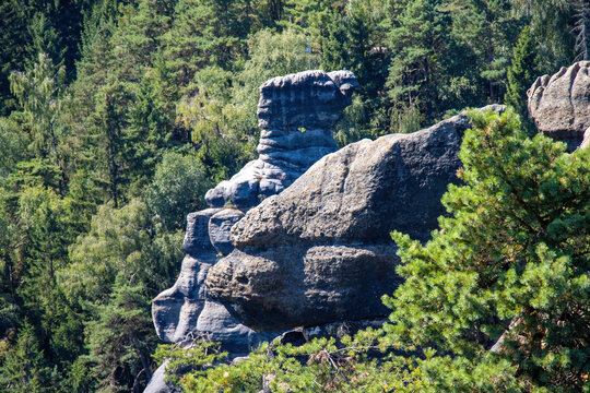 Nonnenfelsen Nuns Rock Sandstone Formations near Jonsdorf, Zittau Mountains, Saxony, Germany.