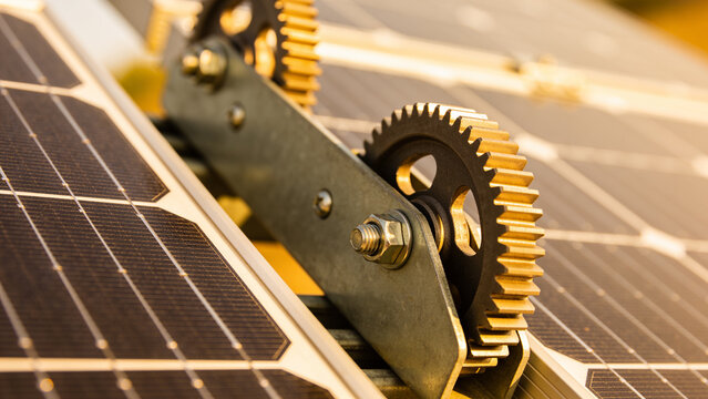 Solar panels and gears showcase mechanical system for agrisolar energy production