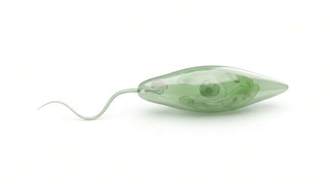 Euglena single cell organism 3D illustration white background