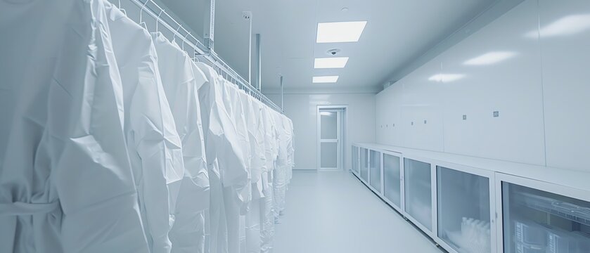 Cleanroom with sterile environment and garments.