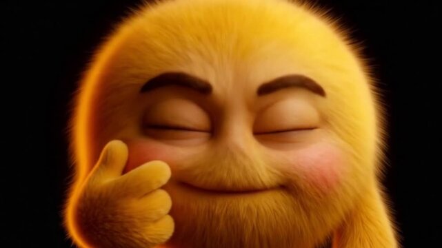 Fluffy Yellow Emoji Character Making Teasing Face with Tongue Out and Winking