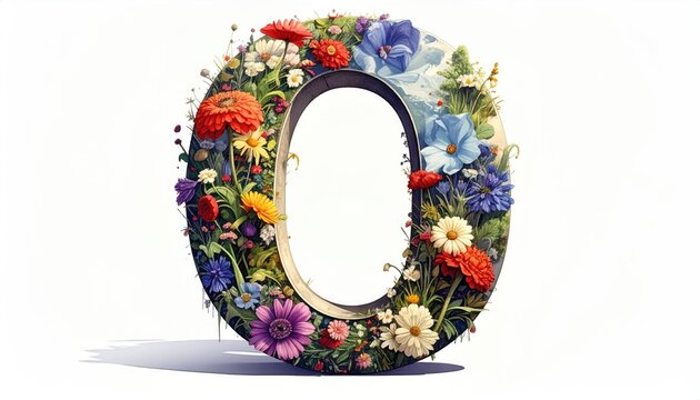 Floral Alphabet O Blooming Letter with Colorful Flowers