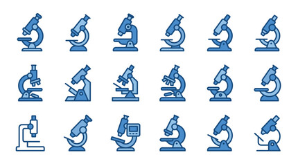 Obraz premium Blue scientific microscope icons for laboratory research.