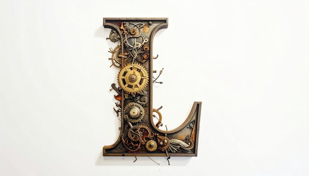 Industrial Steampunk Letter L with Gears and Cogs