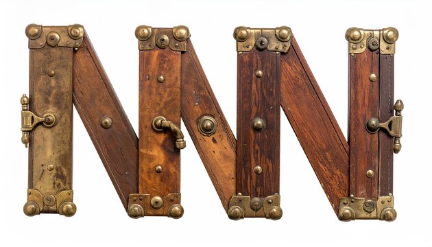 Rustic Wooden Letter M with Brass Hinges and Studs