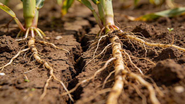 Roots of crops in regenerated soil showing benefits of conservation methods