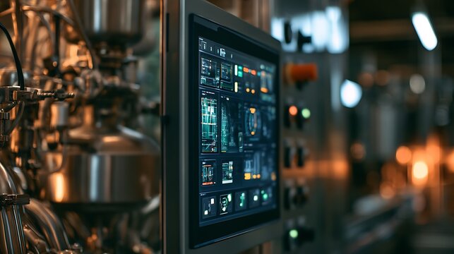 Industrial Control Panel Displaying Automated Manufacturing Process Data.