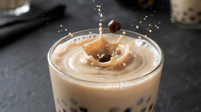 Bubble Tea Pearls Splash Macro
