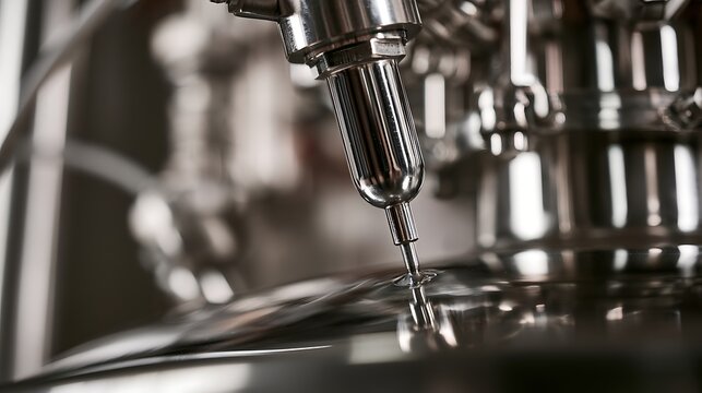 Close up of an industrial metal injection needle manufacturing equipment.