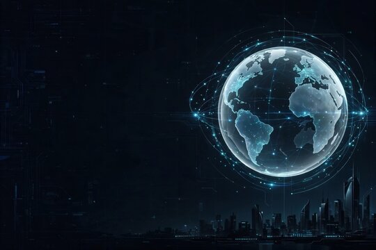Global Digital Network Connecting Continents with Futuristic Technology.