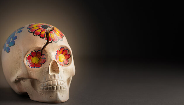 Cracked Sugar Skull Revealing Flower Pattern Inside