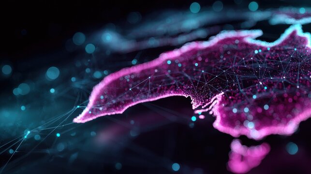 Dolphin shape with polygonal network a 3d rendering with teal and magenta coloration marine mammal