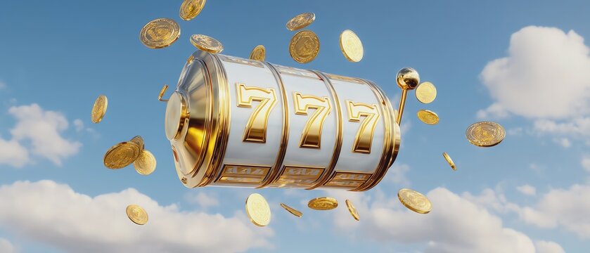 Vibrant slot machine with golden coins flying.