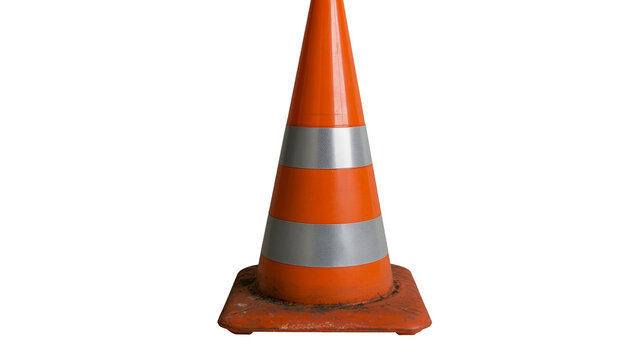 Orange traffic cone with silver reflective stripes