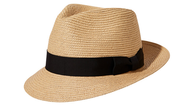 Straw fedora hat with black ribbon band