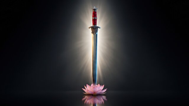 Durga Khadga &ndash; Sacred Sword and Lotus in Divine Light.