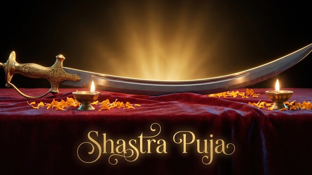 Indian Sword &ndash; Shastra Puja Festival Banner.
