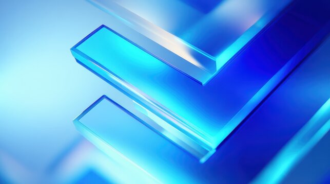 Interlocking rectangular prisms in shades of blue a 3d rendering with a blurred focus prism