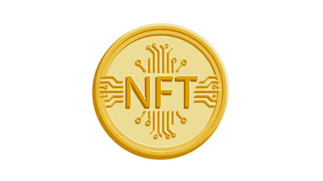 Golden NFT coin with circuit board design