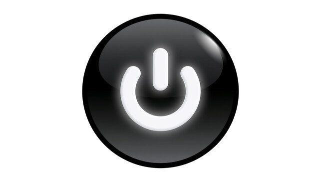 Glossy black power button icon with white symbol