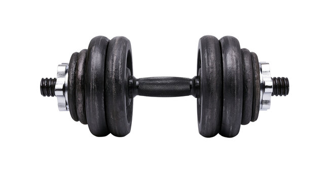 Adjustable dumbbell with black plates and chrome screw collars