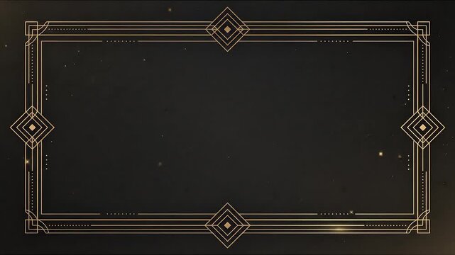 Elegant gold art deco frame featuring shimmering particles for luxurious motion background video projects with classic geometric border design aesthetic