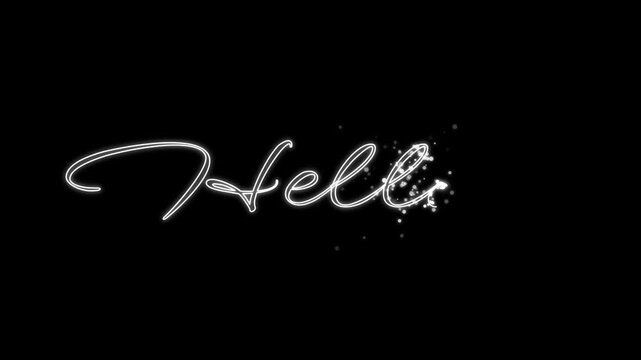 Glowing white cursive Hello text animation on black background