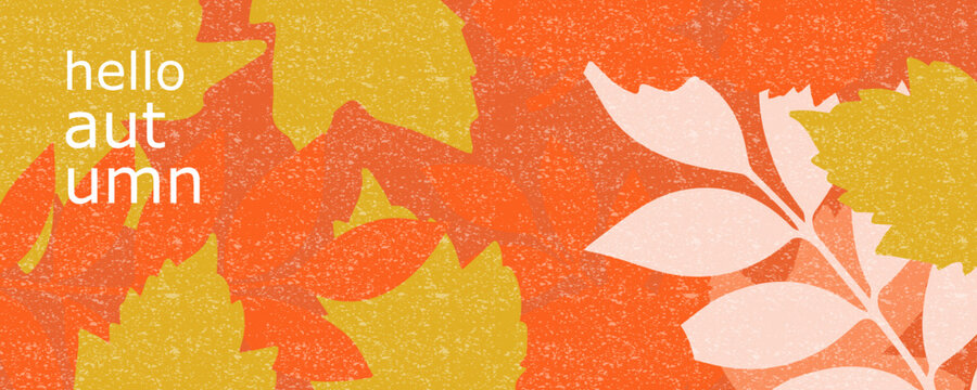 Autumn modern abstract, advertising, art minimalist style design templates with leaves and pumkins. thanksgiving banner or horizontal poster branding, packaging, farmers markets, greeting cards