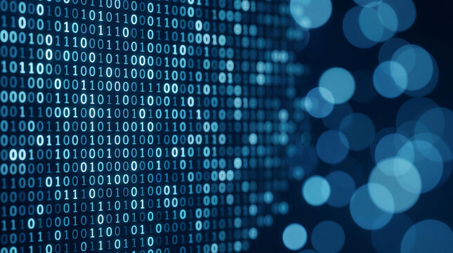 Glowing Blue Binary Code and Digital Data Technology Background
Futuristic Computer Programming, Cybersecurity and Information Technology Concept