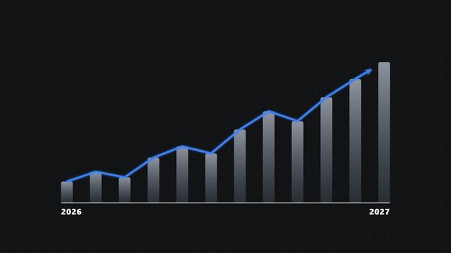Executive silver digital business growth chart 2026 to 2027 financial success animation motion graphics overlay