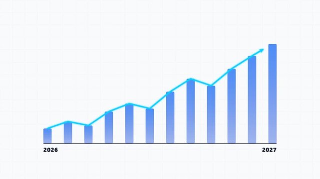 Clean white modern business growth chart 2026 to 2027 financial success animation motion graphics overlay
