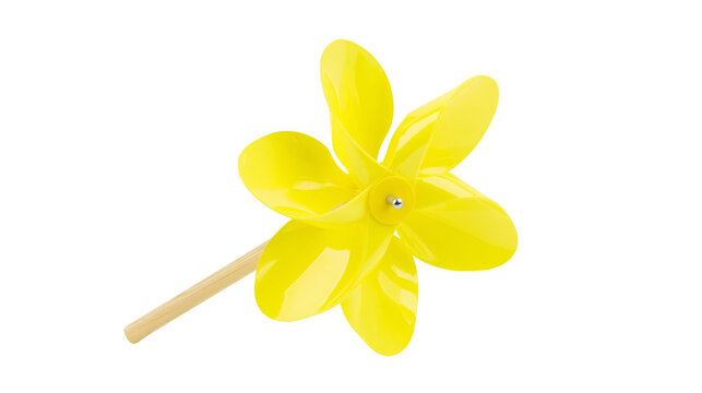Yellow pinwheel toy with wooden stick