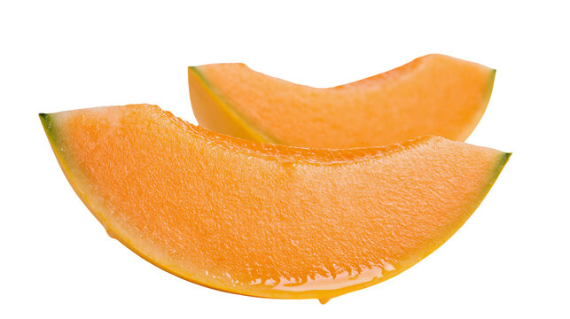 Cantaloupe melon slices with juicy flesh and green rind